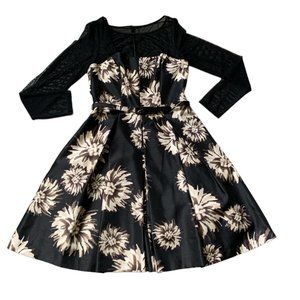 Eliza J 4 Evening Party Dress Floral Satin Corset Style Long Mesh Sleeves 67D